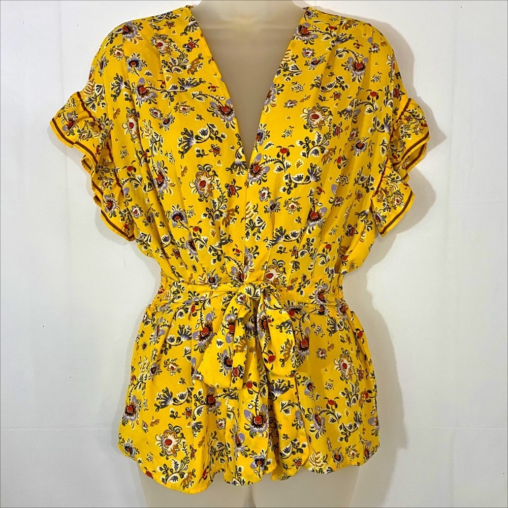 Max Studio | Yellow Floral Print Blouse